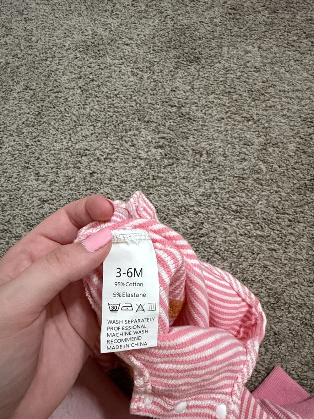 Baby Girl Long Sleeve Pink and White Striped Pumpkin Bow Bubble 3-6 Months